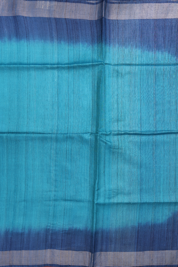 Tussar Silk Saree In Plain Blue With Contrast Border