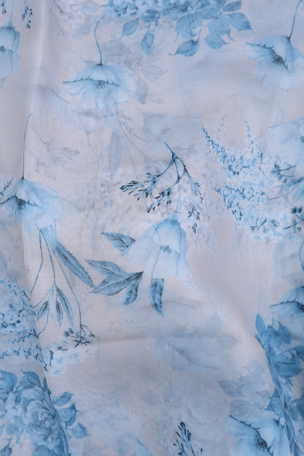 Organza Silk Saree In White With Floral Design