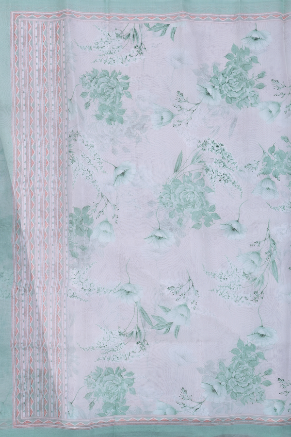 Organza Silk Saree In White With Floral Design