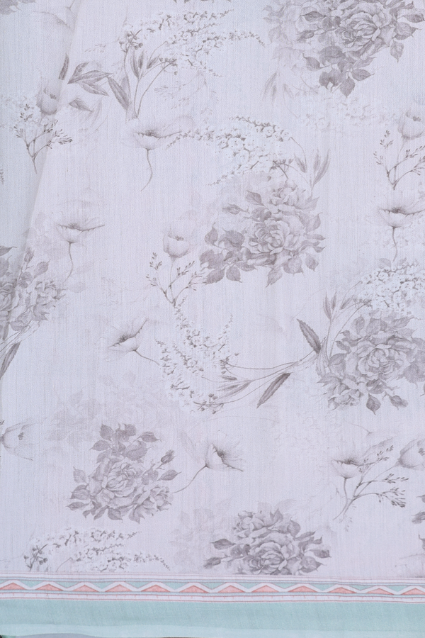 Organza Silk Saree In White With Floral Design