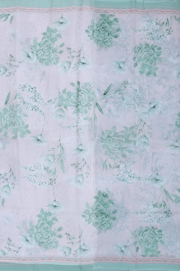 Organza Silk Saree In White With Floral Design