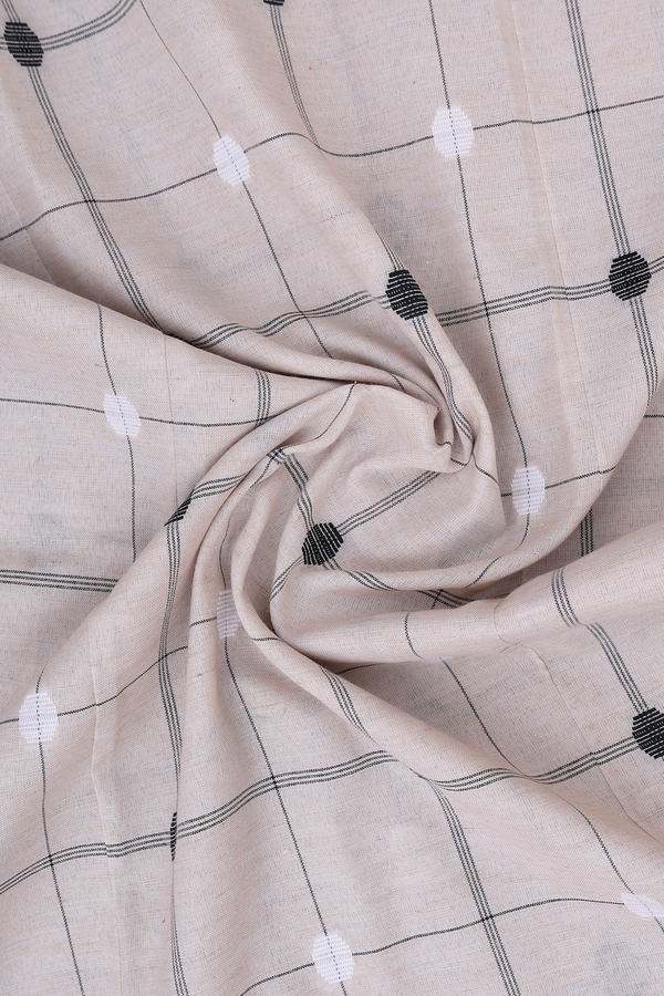 Split Neck Checks Design Beige Cotton Long Kurta