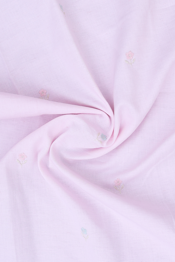 Boat Neck Floral Buttas Pale Pink Linen Long Kurta