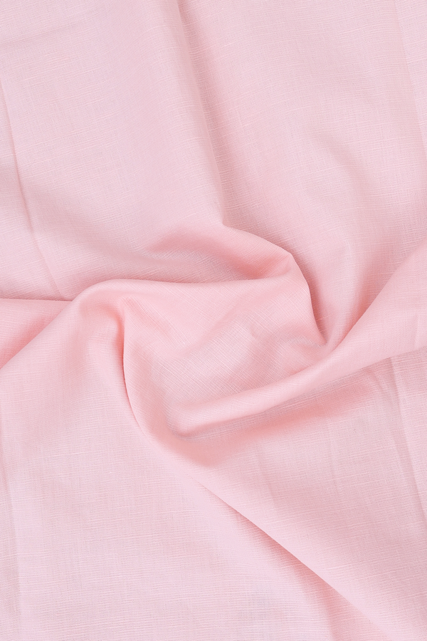 Split Neck Floral Design Peach Pink Linen Long Kurta