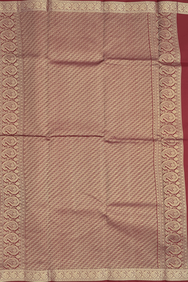 Kanchipuram Silk Saree Rust Red With Peacock Chakram Buttas