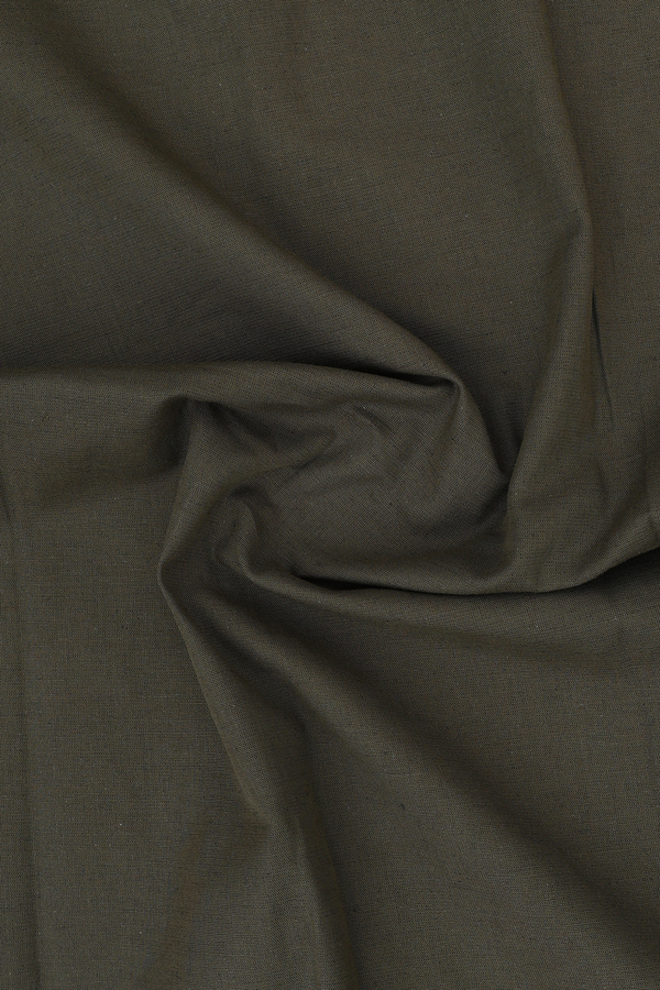 V-Neck Floral Buttas Olive Green Linen Long Kurta