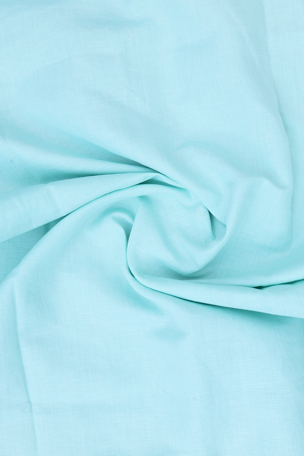 Boat Neck Floral Buttas Mint Blue Linen Long Kurta