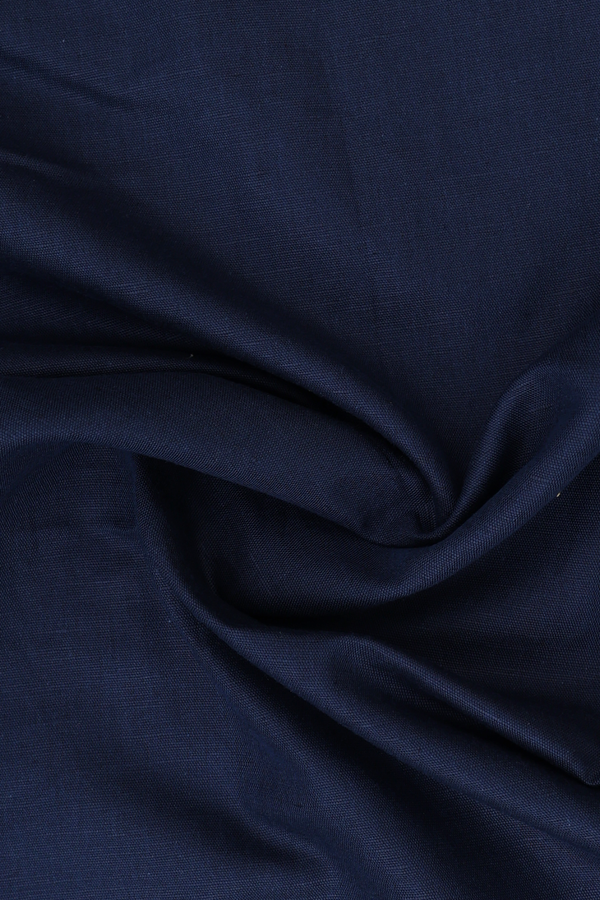 Chinese Neck Stripes Design Navy Blue Linen Long Kurta