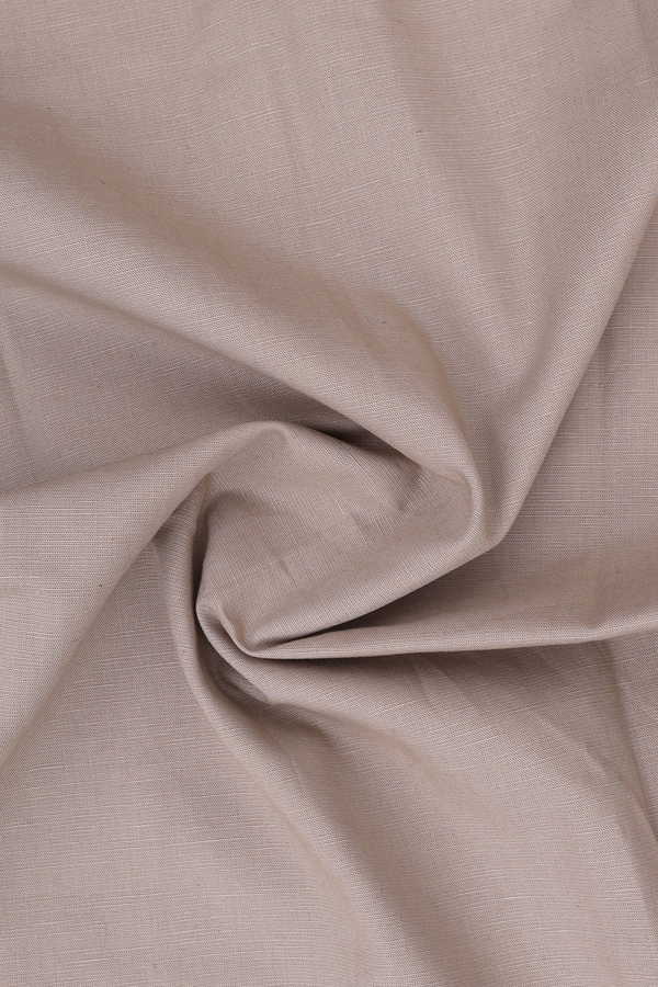 V-Split Neck Threadwork Design Khaki Linen Long Kurta