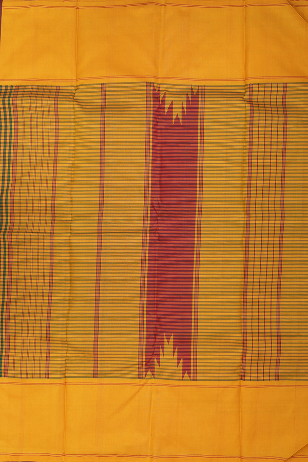 Kanchipuram Silk Saree In Yellow And Green With Checks Design