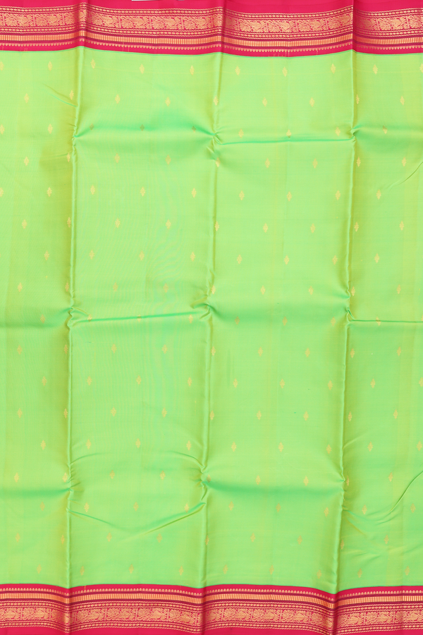 Kanchipuram Silk Saree In Parrot Green With Zari Buttas