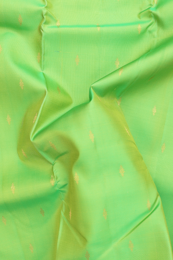 Kanchipuram Silk Saree In Parrot Green With Zari Buttas