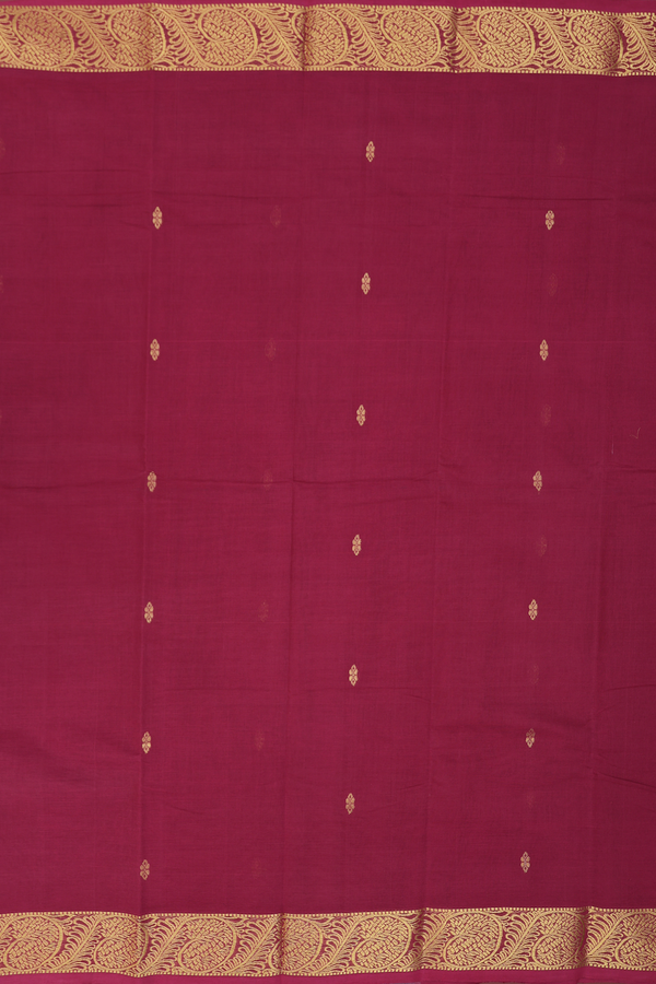 Chettinadu Cotton Saree In Burgundy Red With Floral Buttas