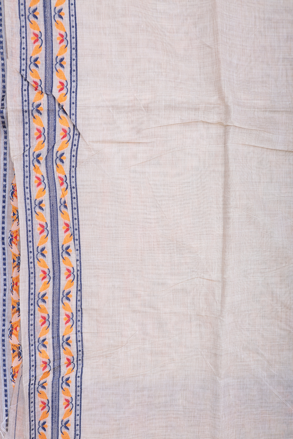 Chanderi Cotton Saree In White With Floral Threadwork Buttas