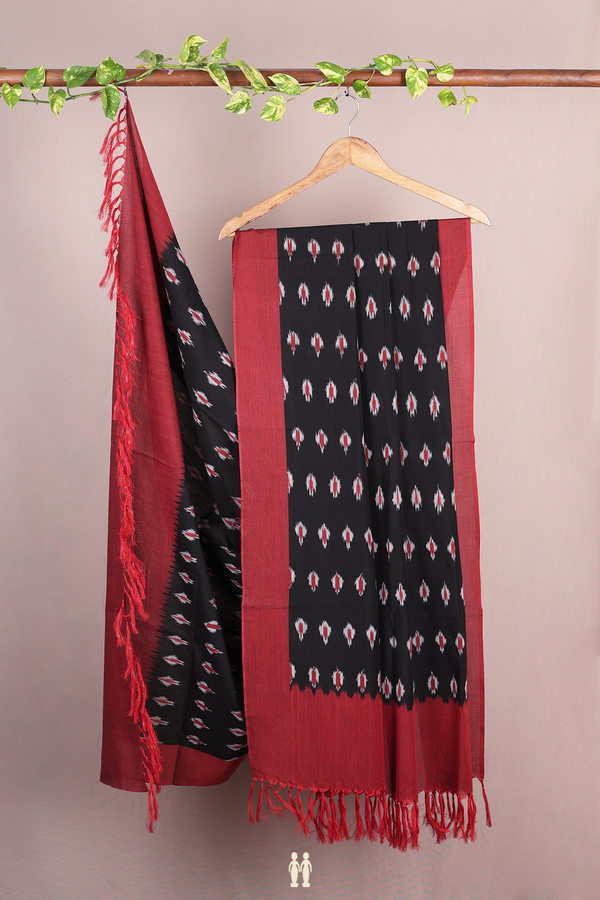Ikat Buttas Black Pochampally Cotton Dupatta