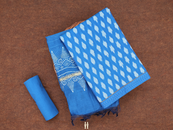 Ikat Buttas Cerulean Blue Cotton Unstitched Salwar Material