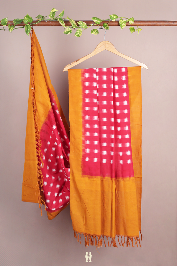 Ikat Buttas Chilli Red Pochampally Cotton Dupatta