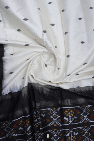 Ikat Buttas Egg White Pochampally Silk Dupatta