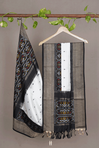 Ikat Buttas Egg White Pochampally Silk Dupatta
