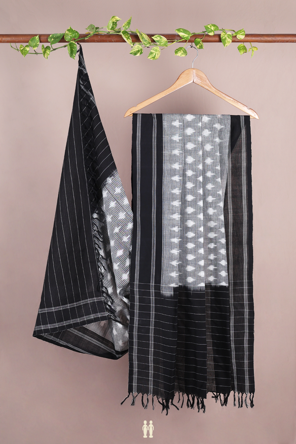 Ikat Buttas Grey Pochampally Cotton Dupatta