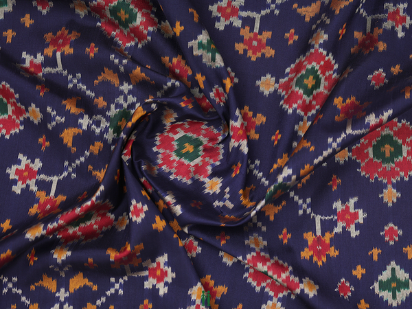 Ikat Design Navy Blue Pochampally Silk Blouse Material