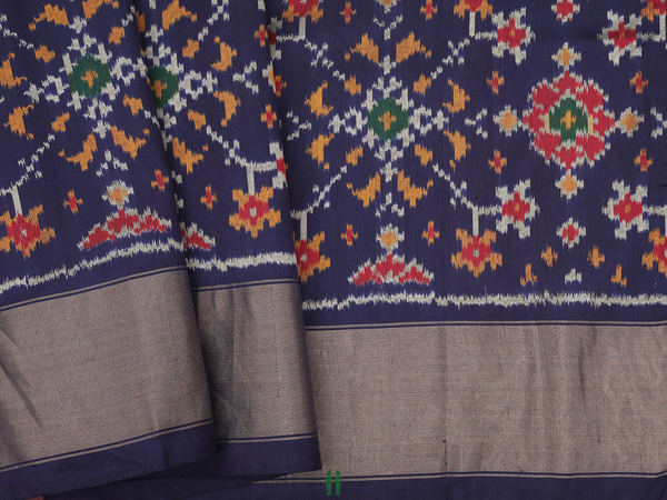 Ikat Design Navy Blue Pochampally Silk Blouse Material