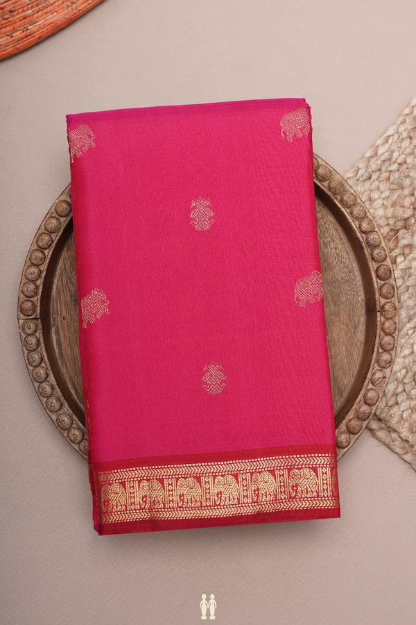 Iruthalai Pakshi Buttas Rani Pink Kanchipuram Silk Saree
