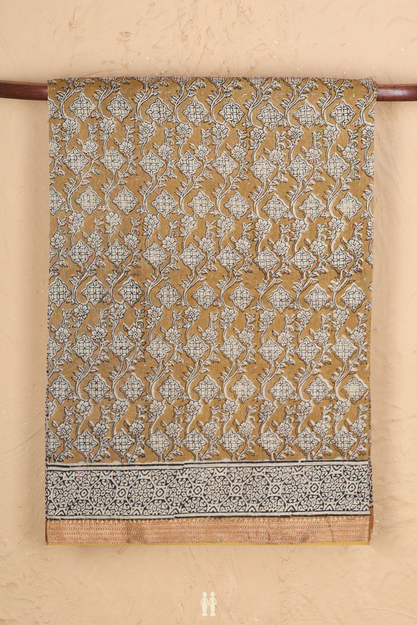 Mangalagiri Cotton Saree Greenish Brown With Printed Design