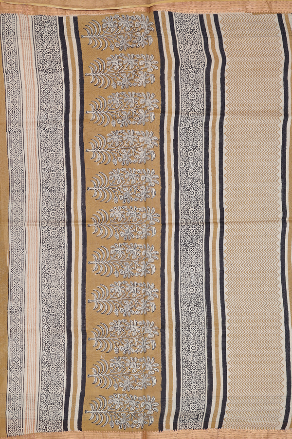 Mangalagiri Cotton Saree Greenish Brown With Printed Design