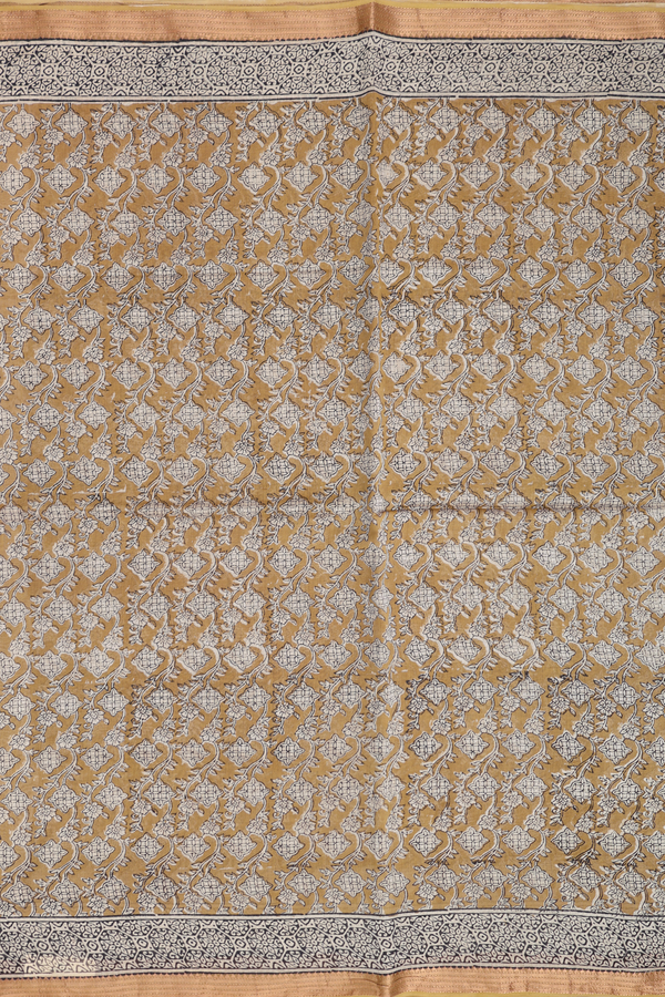 Mangalagiri Cotton Saree Greenish Brown With Printed Design