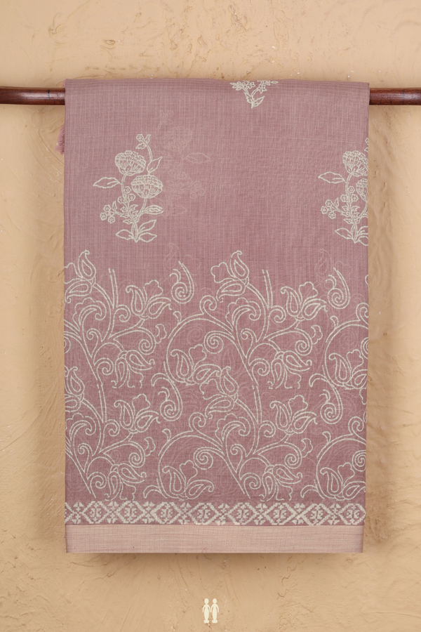 Kota Cotton Saree In Dusty Rose Brown With Floral Design