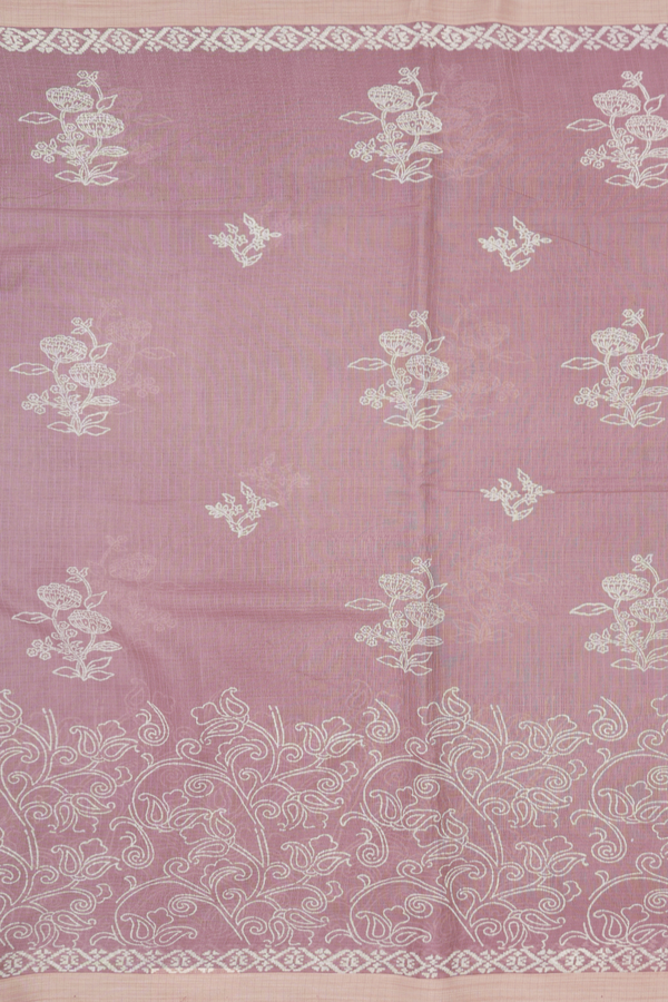 Kota Cotton Saree In Dusty Rose Brown With Floral Design