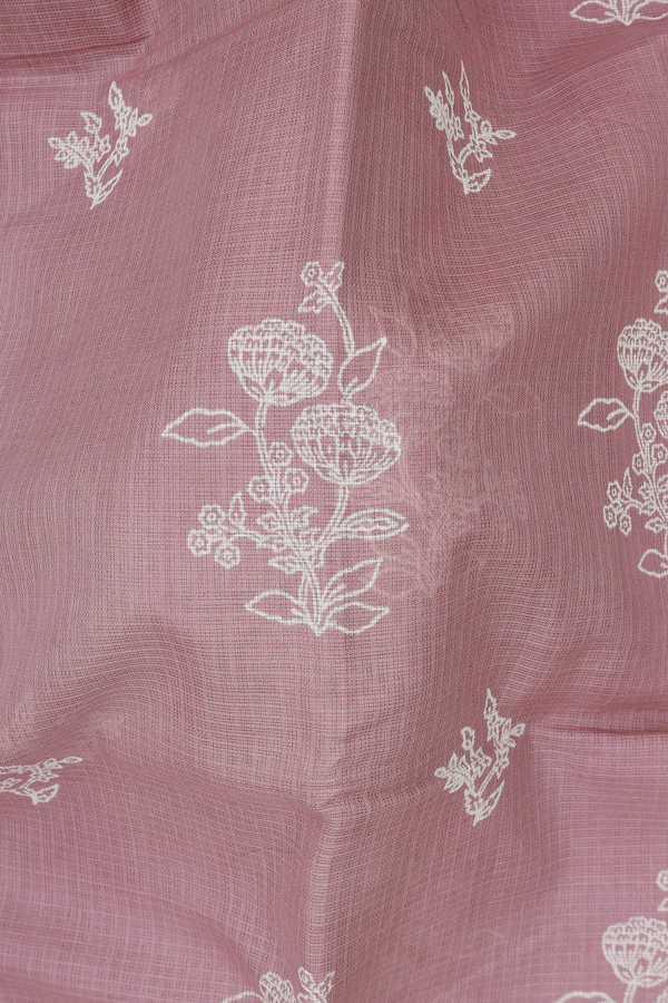 Kota Cotton Saree In Dusty Rose Brown With Floral Design