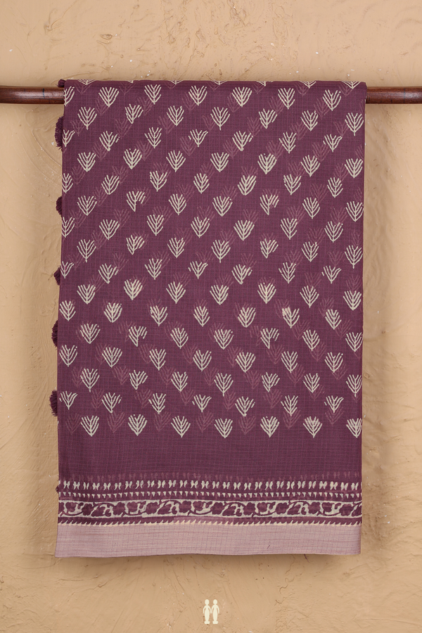 Kota Cotton Saree In Plum Brown With Printed Design