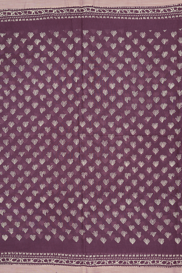 Kota Cotton Saree In Plum Brown With Printed Design
