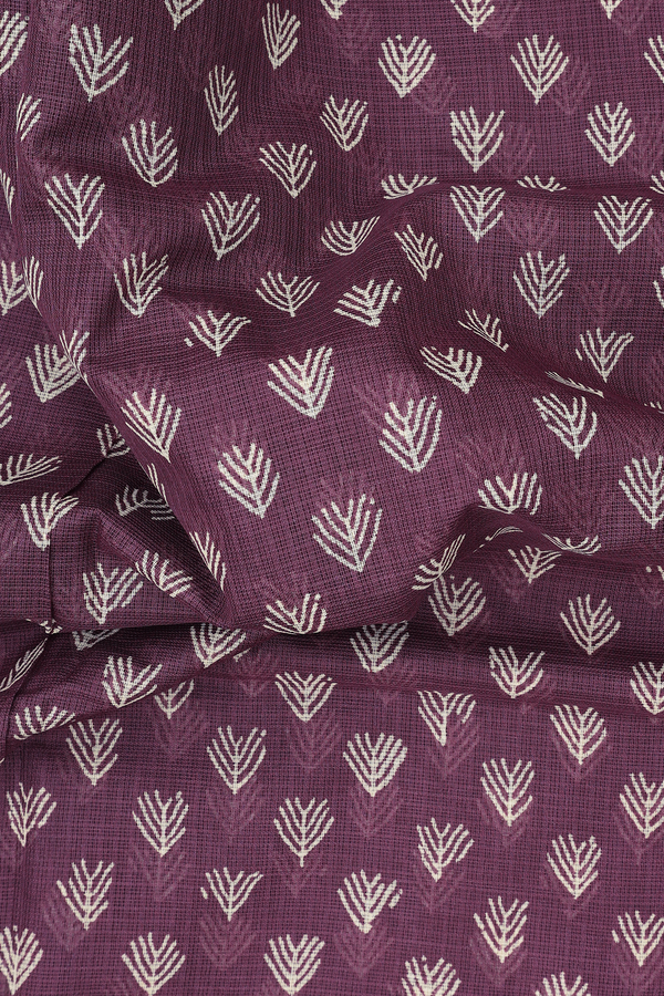 Kota Cotton Saree In Plum Brown With Printed Design