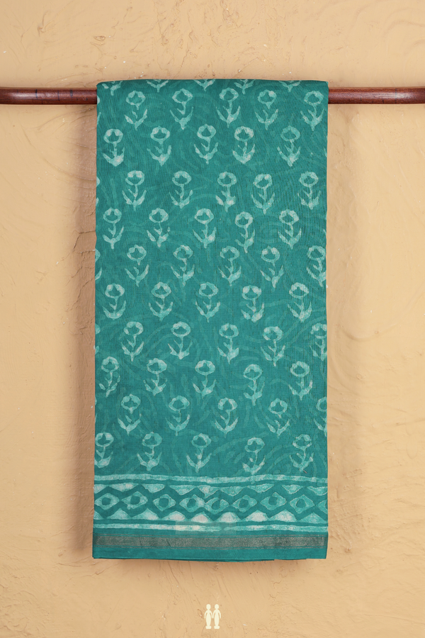 Chanderi Cotton Saree In Teal Green With Floral Buttas
