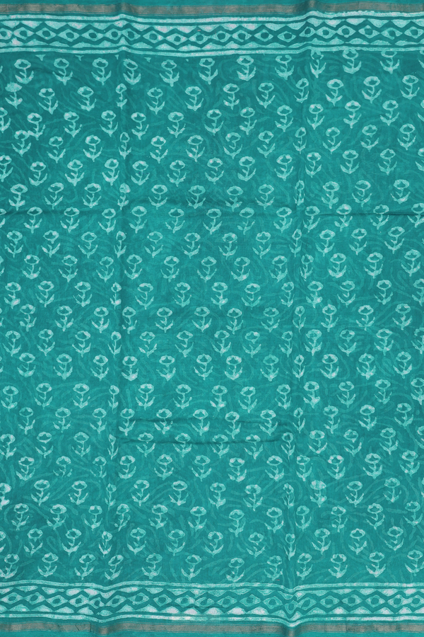Chanderi Cotton Saree In Teal Green With Floral Buttas
