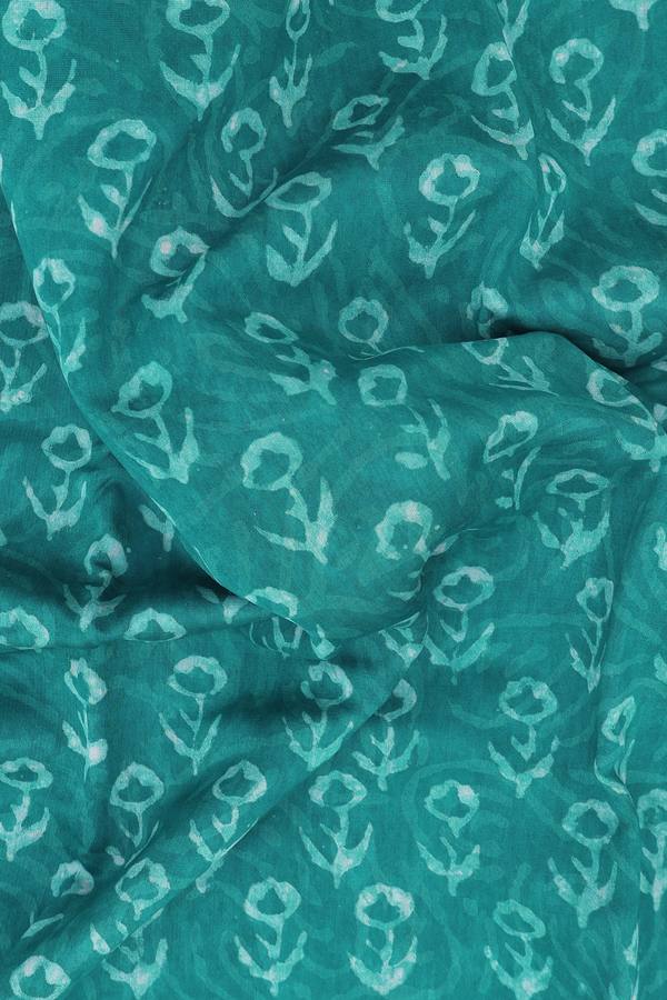 Chanderi Cotton Saree In Teal Green With Floral Buttas