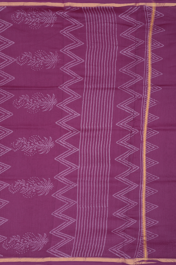 Chanderi Silk Cotton Saree Purple Rose With Printed Design
