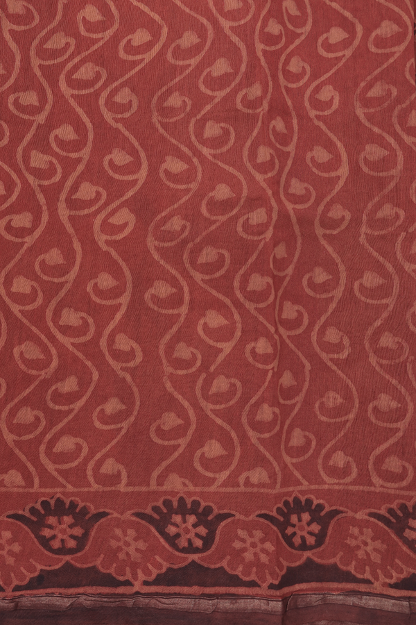 Chanderi Silk Cotton Saree In Rust Brown With Fish Design