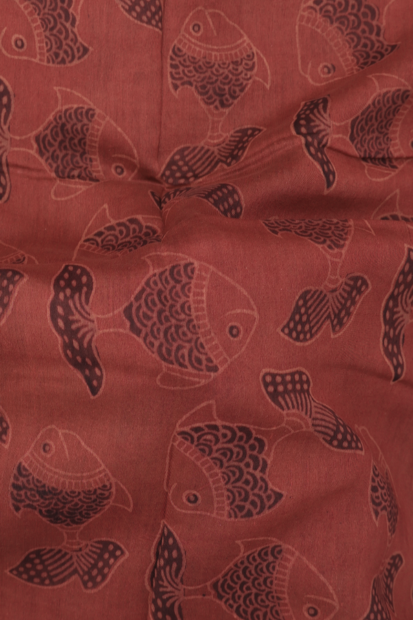 Chanderi Silk Cotton Saree In Rust Brown With Fish Design