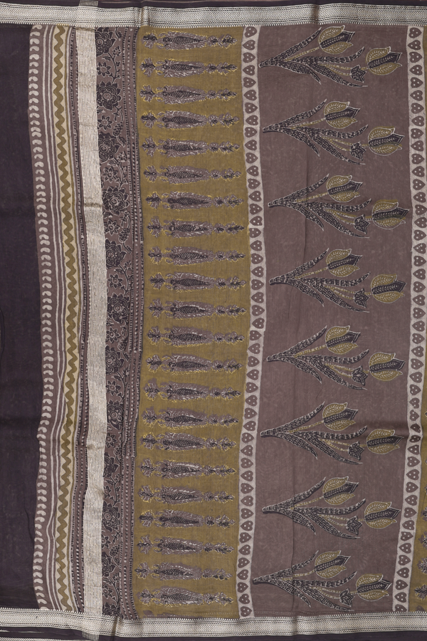 Chanderi Cotton Saree In Cedar Brown With Printed Buttas