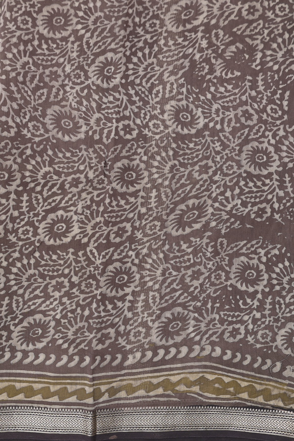 Chanderi Cotton Saree In Cedar Brown With Printed Buttas