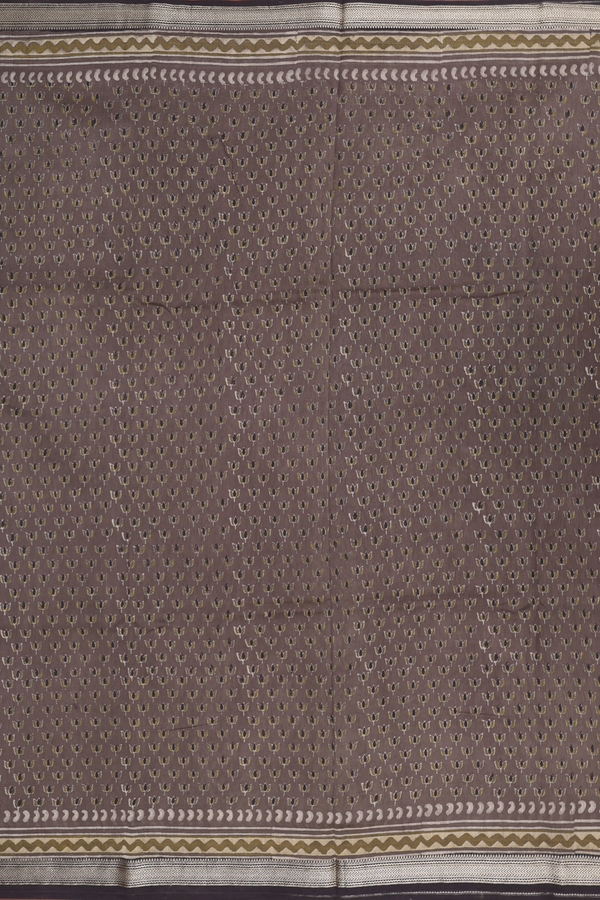 Chanderi Cotton Saree In Cedar Brown With Printed Buttas