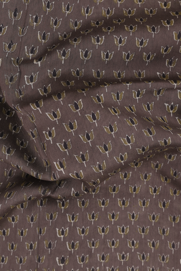 Chanderi Cotton Saree In Cedar Brown With Printed Buttas