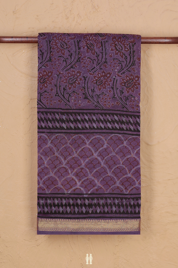 Chanderi Silk Cotton Saree In Purple With Printed Design