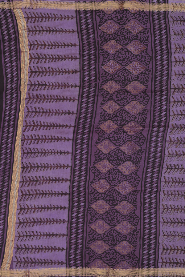 Chanderi Silk Cotton Saree In Purple With Printed Design