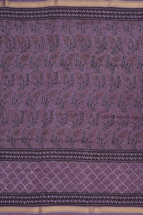 Chanderi Silk Cotton Saree In Purple With Printed Design