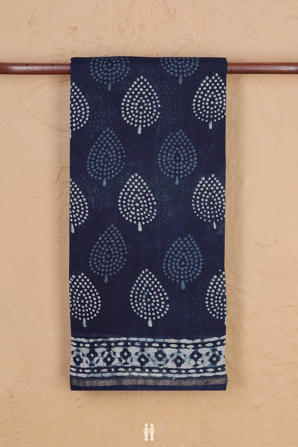 Chanderi Cotton Saree In Oxford Blue With Printed Design